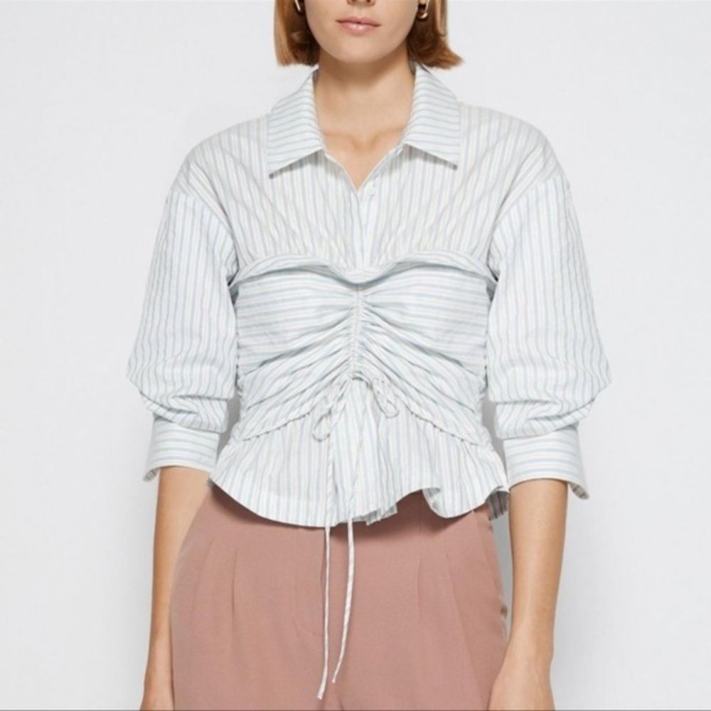 Jonathan Simkhai Sonya blouse 6 Striped Ruched Cotton Feminine coquette